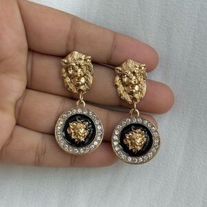 Rose Gold Lion Head Drop Earrings